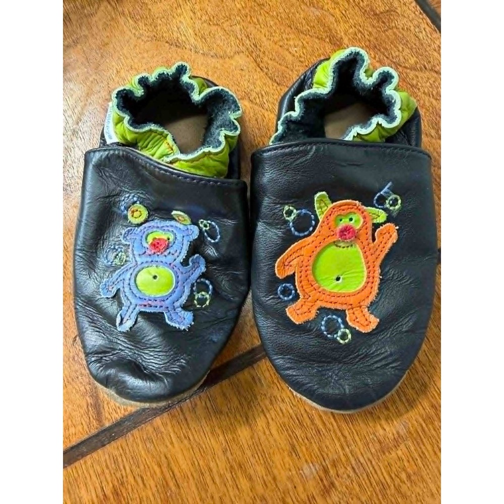 Robeez 18-24 Months Monster Alien Soft Sole Leather Baby Shoes Navy Blue